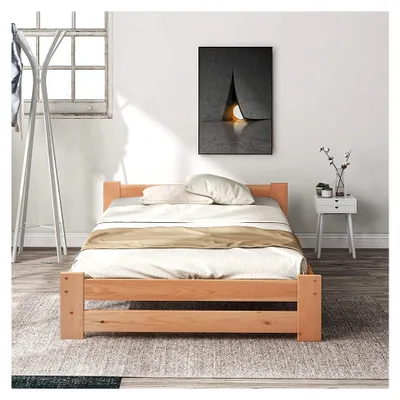 Produktbild von Kinderbett 90 x 200 cm aus massivem Holz mit Kopfteil und Lattenrost