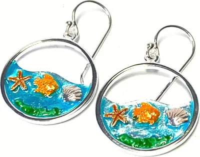 Produktbild von Ohrring 925 Silber maritim Ohrhänger Seestern Muschel Fisch farbiger Lack bunt