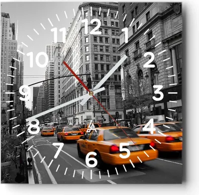 Produktbild von Wanduhr - Quadrat - Glasuhr - Amerika New York City Straße - 40x40cm - Schleichendes Uhrwerk - Lautlos - zum Aufhängen bereit - Dekoration Modern - Wanddekoration aus Glas - C4AC40x40-0445