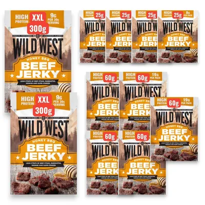 Produktbild von Wild West Beef Jerky Honey BBQ 1 kg Set – XXL Vorratspaket Trockenfleisch