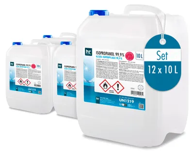 Produktbild von 10 L Isopropanol 99,9% zur Flächenreinigung, als Lösungsmittel für Fette, Harze, Lacke, Tinte