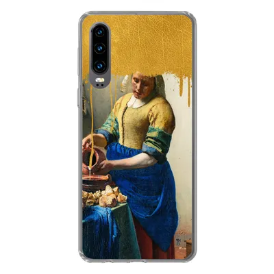 Produktbild von MuchoWow® Handyhülle Schutzhülle Hülle für Huawei P30 Milchmädchen - Gold - Alte Meister Silikon Softcase Handy Hülle - Kartenbesitzer