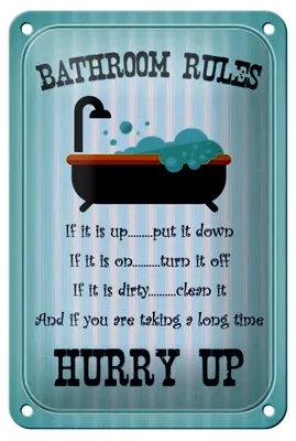 Produktbild von Blechschild Spruch 12x18cm Bathroom Rules if it is up put