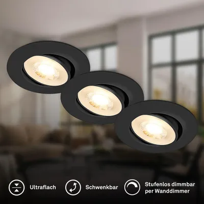 Productafbeelding van LED inbouwspots, 68mm, set van 3, plat, dimbaar, inbouwlampen, inbouwspots, 230V