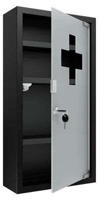 Produktbild von Medizinschrank Wandmontage 4 Fächer Edelstahl abschließbar Schwarz