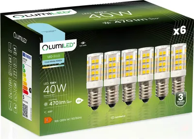Zdjęcie produktu dla 6x Żarówka LED E14 Tubularna T25 5W = 40W 470lm 6500K Zimna 320° LUMILED