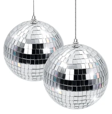 Image de Boule disco argentée - Lot de 2 - Diamètre 10 cm - Idéale pour les fêtes et la décoration
