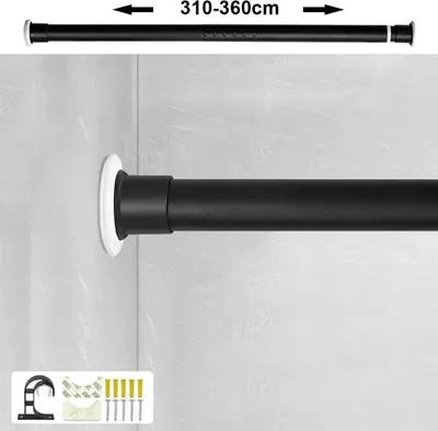 Image de Tringle à rideaux - Tringle télescopique et à tension pour rideau de douche - Réglable de 70 à 360 cm - Sans perçage - Antidérapante - Métal - Noir