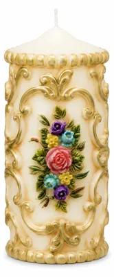 Produktbild von Zierkerze Blumenornament Creme 16,5 x 7,5 cm, KI-generiertes Bild