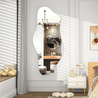 Image de Miroir mural, forme irrégulière et asymétrique, 53 x 120 cm, sans cadre, décoratif, miroir HD