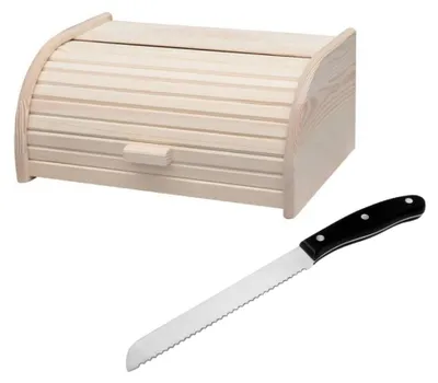 Image de Set de 2 ustensiles pour le pain avec Huche à pain en bois et Couteau à pain Fackelmann Boissellerie