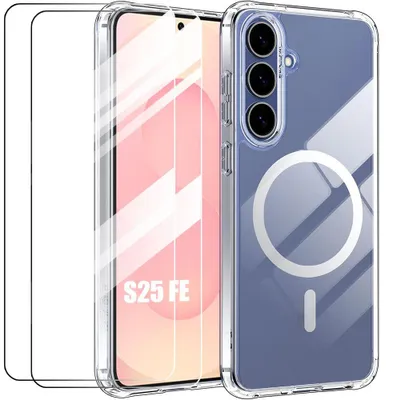 Image de Coque + 2 Verres Trempés pour Samsung Galaxy S25 FE, Protection avec Cercle Magnétique - Transparent
