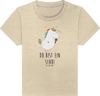 Produktbild von Mr. & Mrs. Panda Babyshirt Einhorn Sänger 12. - 18. Monat - Natural Raw - Geschenk, Feier, Unicorn, Disco, Einhörner, Baby Shirt, Oberteil, Freundin,  T-Shirt