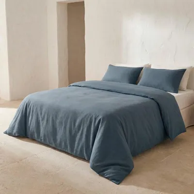 Immagine prodotto di Set di lenzuola con copripiumino GAMUSI – 260 x 220 cm – Blu – 100% cotone (144 fili) – Include 2 federe