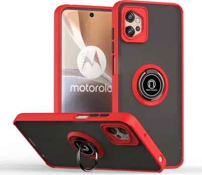 Produktbild von Moto G32 Hülle, Ring Halter Ständer Matte Transluzent TPU Rahmen Stoßfest Schutzhülle für Motorola Moto G32 Rot