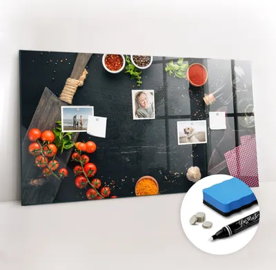 Produktbild von Magnetpinnwand Memoboard - Zubehörsatz - Weißer Marker + Schwamm + Magnete - 120 x 60 cm - Küchenzubehör