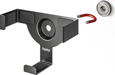 A black HAMA bracket and magnetic accessories are shown against a white background.