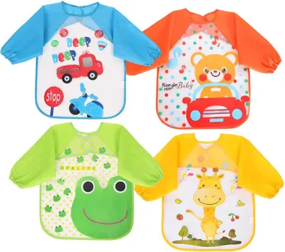 Produktbild von Baby Lätzchen mit Lange Ärmeln, 4 Set Kinder Lätzchen Wasserdicht Ärmellätzchen ärmel lätzchen Unisex Lätzchen Set für Essen Kunst Handwerk Malerei Bemalen Spielen