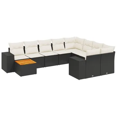 Produktbild von vidaXL 10-tlg. Garten-Sofagarnitur mit Kissen Schwarz Poly Rattan