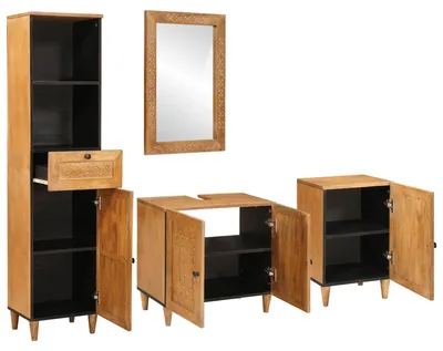Image de vidaXL Ensemble de meubles de salle de bain, 4 pièces, bois imitation bois, couleur marron