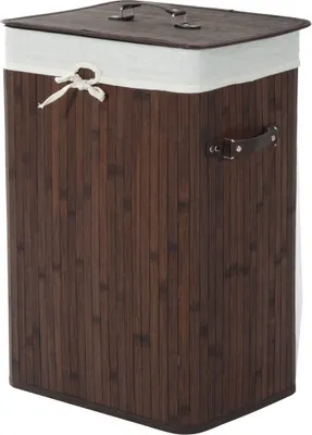 Produktbild von HOMCOM Wäschekorb, Wäschebox, Wäschesammler mit Deckel, Segeltuchsack, waschbarem Wäschesack, mit Griffen, Bambus , faltbar, 72L, Dunkelbraun