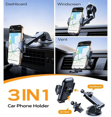 Produktbild von Handyhalterung Auto 360° drehbar mit starkem Saugnapf & Metall-Lüftungsclip für 4,0-7,0 Zoll Smartphones Silikonweiß