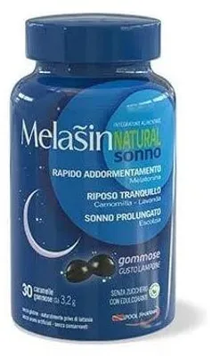 Immagine prodotto di Melasin Natural Sonno 1Mg 30 Caramelle Gommose Gusto Lampone