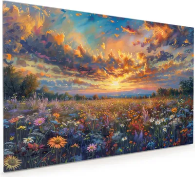 Produktbild von Küchenrückwand Spritzschutz Glas mit Motiv Blumenwiese Sonnenuntergang 40 x 40 cm
