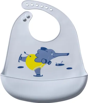 Produktbild von moin minis Baby Kleinkinder Silikon-Lätzchen mit Auffangschale Elefant - einfach zu reinigen wasserdicht weiches Material größenverstellbar BPA-frei