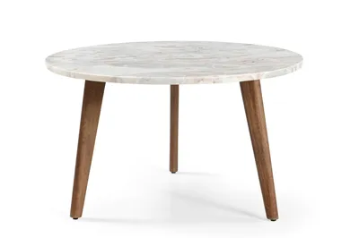 Immagine prodotto di Marmoholz - Tavolino rotondo Modena Ø70 cm x H40 cm in marmo grigio naturale e legno marrone mango - tavolo in stile moderno
