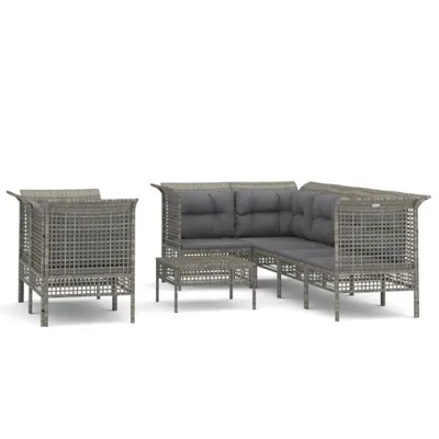 Image de vidaXL Ensemble salon de jardin 8 pièces avec coussins Gris Poly rotin