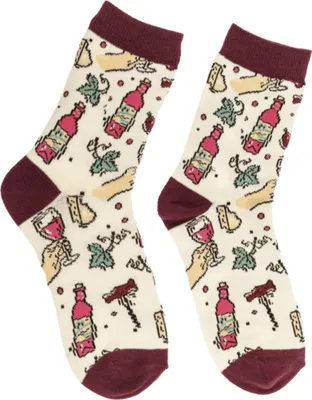 Produktbild von Socken „Abend mit Wein – Käse, Korkenzieher und Weinglas“ – Größe 36–42
