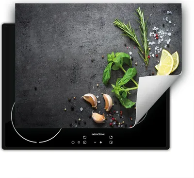 Produktbild von DarHaus Herdabdeckplatte 80x52 cm Anti Rutsch Matte Aufrollbar, schiefer - Kräuter