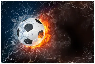 Produktbild von Wallario Wandbild aus Acryl, 90 x 60 cm, freischwebende Optik - Fußball - Feuer und Wasser