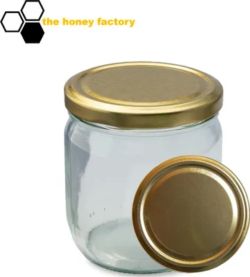 Produktbild von 96 x HONIGGLAS Twist Off Glas CURVY 500G im KARTON inkl. Metalldeckel GOLD