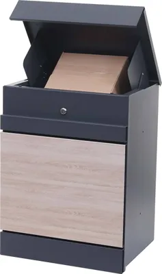 Immagine prodotto di Cassetta per pacchi HWC-K41, cassetta per pacchi scomparto per pacchi cassetta per lettere, metallo ~ zincato aspetto legno antracite