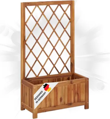 Produktbild von DELUKE® Pflanzkasten mit Spalier WELO | Akazienholz massiv, 100x55x28cm | Spalier mit Blumenkasten Hochbeet mit Rankgitter Rankkasten Gartenspalier Rankhilfe mit Blumenkübel