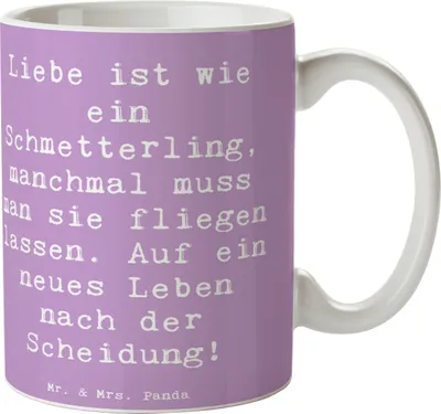 Produktbild von Mr. & Mrs. Panda Kaffeebecher Spruch Scheidung Neuanfang - Lavendeltraum - Geschenk, Tasse, Pott, Mut, tröstende Worte, Heiraten, Keramiktasse, Heirat, Teetasse, Becher