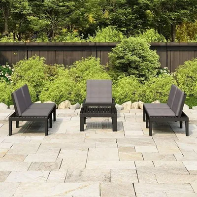 Productafbeelding van Tuinmeubels, 4-delig. Tuinset voor in de tuin, loungeset met kussens. Tuinset, zitgroep, tuinmeubelset, loungeset. Tuinbank, bank, tafel, tuinstoel, kunststof, grijs