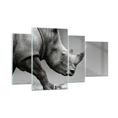 Produktbild von Bilder auf glas - 4 Teile - Nashorn Monochrom Tier - 120x70cm - Glasbilder - Wandbilder - Bilder - zum Aufhängen bereit - Wanddekoration aus Glas - Glas Bilder - Wandbild auf Glas - GDL120x70-4954
