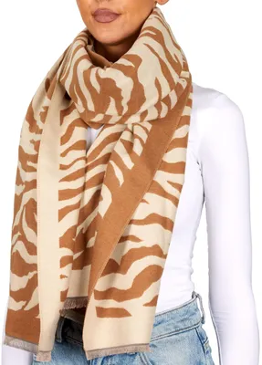 Produktbild von BRUBAKER Cashmirillo Damen Schal mit Zebra Muster - 70 x 200 cm - Warm, Kuschelig & Oversized - Streifen Damenschal, Braun Beige