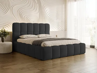 Produktbild von Chilly Möbel Design Bett Clay Slim - Doppelbett mit Bettkasten, Lattenrost und Kopfteil 180x200 cm / Metallrahmen / Bouclé / Schwarz