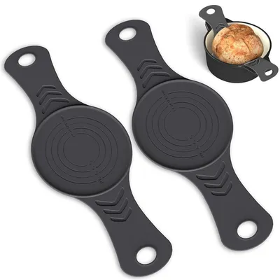 Produktbild von Silikon Backmatte für Dutch Oven 2 Stück, Wiederverwendbare Brotmatte mit langen Griffen, Teigmatte für Brottopf & Backofen, Schwarz