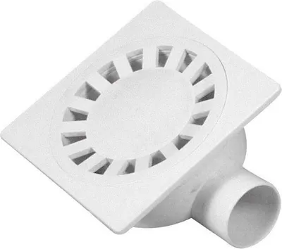 Produktbild von Bodenablauf, 149 x 149, Abfluss, 50 mm, weiß, Duschablauf, Badablauf, Ablauf, mit Gitter Abgang, seitlich waagerecht