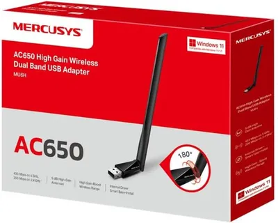 Zdjęcie produktu dla Mercusys MU6H(EU), Bezprzewodowy, USB, WLAN, Wi-Fi 5 (802.11ac), 433 Mbit/s, Czarny