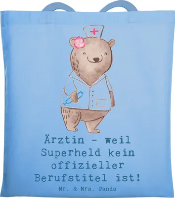 Produktbild von Mr. & Mrs. Panda Shopping Tasche Ärztin Superheld - Sky Blue - Geschenk, Respekt, Tote Bag, Geschenke für Berufstätige, Jutebeutel, Anerkennung, Berufsleben, Beutel