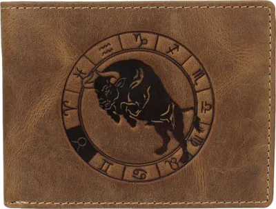 Produktbild von Greenburry Geldbörse Herren Leder braun antik Vintage mit Sternzeichen Motiv STIER Prägung Portemonnaie 12,5 x 9,5cm