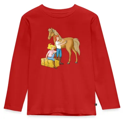 Produktbild von Spreadshirt Bibi Und Tina Striegeln Hengst Amadeus Kinder Premium Langarmshirt, 134/140 (8 Jahre), Rot