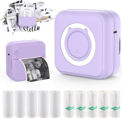 Produktbild von Mini -Taschendrucker, tragbarer thermischer Fotodrucker 6 Rollen Druckpapier iOS/Android Bluetooth Tintenkenner -Etikett Tagebücher, Studiennoten, Bes