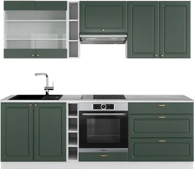 Produktbild von Küchenzeile Vicco Fame-Line Grün-Gold Landhaus/Weiß 235 cm , AP Marmor, Model 42618